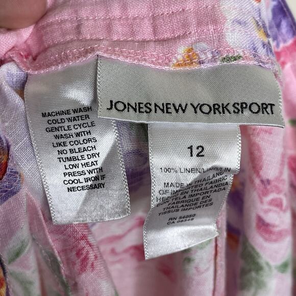 Jones NY 100%‎ Linen Pink All Over Floral Rose Print Cropped Wide Leg Pants 12 - Picture 7 of 11